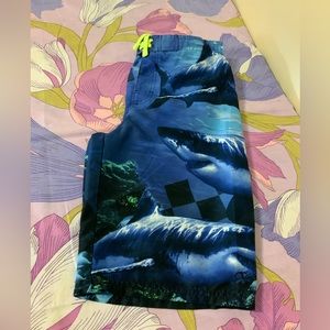 OP Boy’s Sharks in the Ocean Swim Trunks W mess lined attached briefs XL